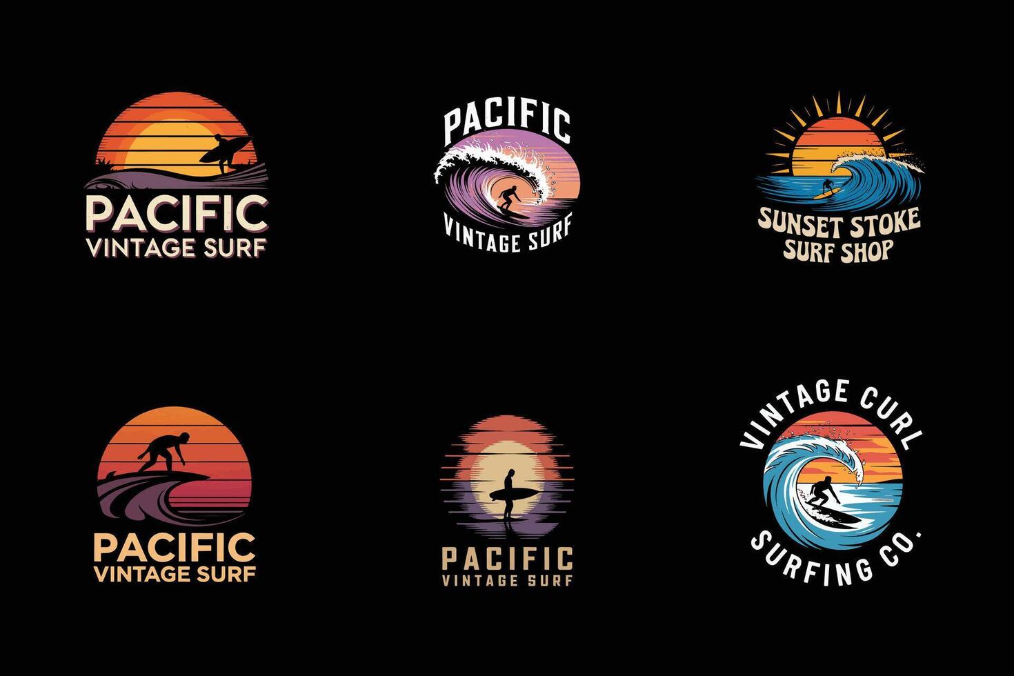 Japanese Wave Surfing T-Shirt Pack vector