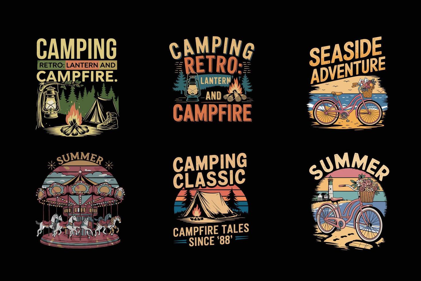 Camping t-shirt design set vector