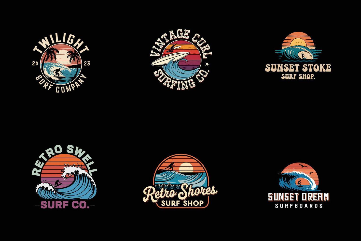 Surfboard Rider T-Shirt Design Bundle vector