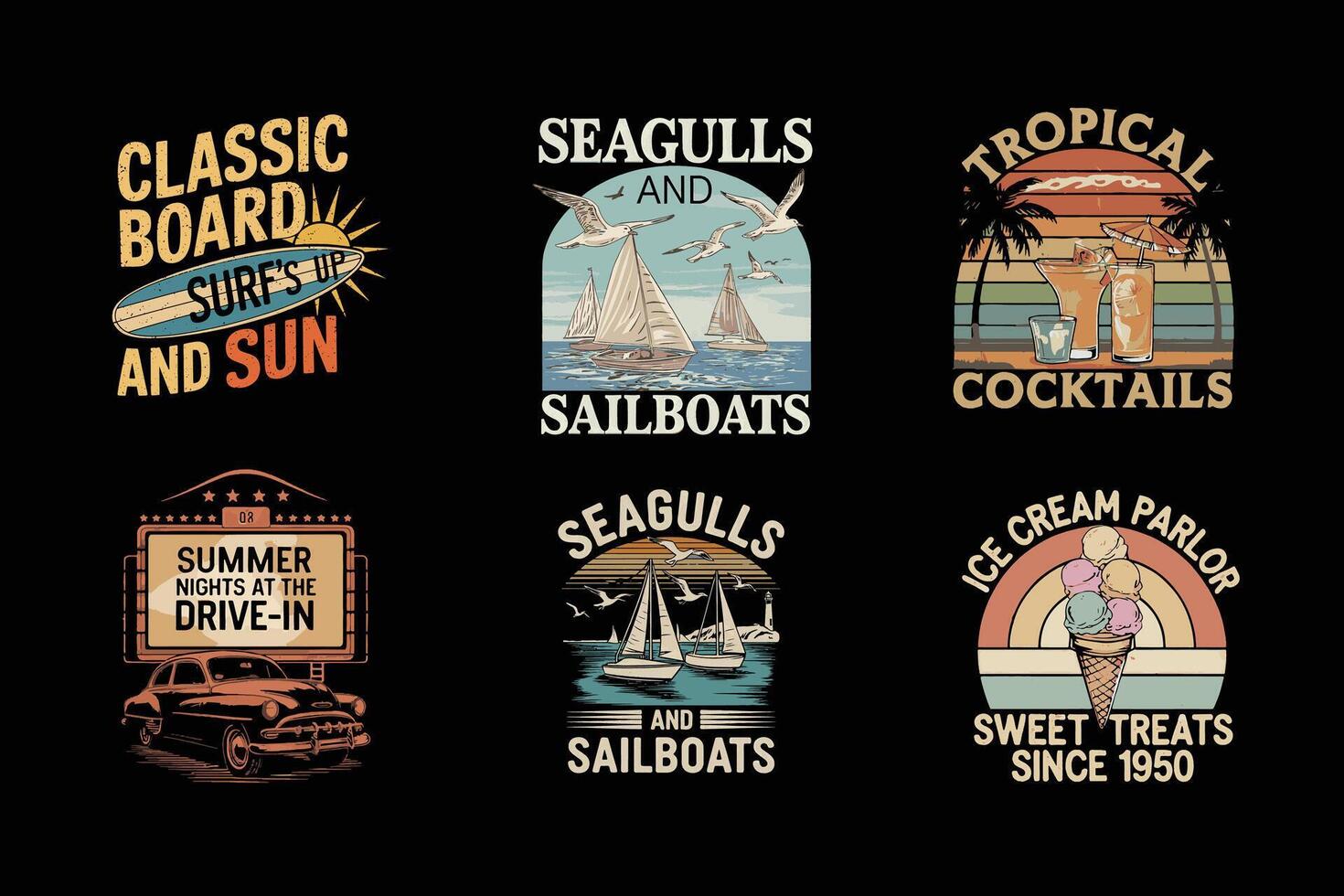 Vintage summer board design set vector