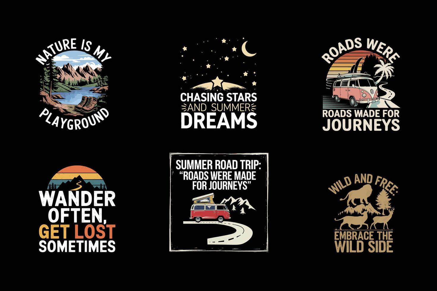 Summer Adventure Travel T-Shirt Designs vector