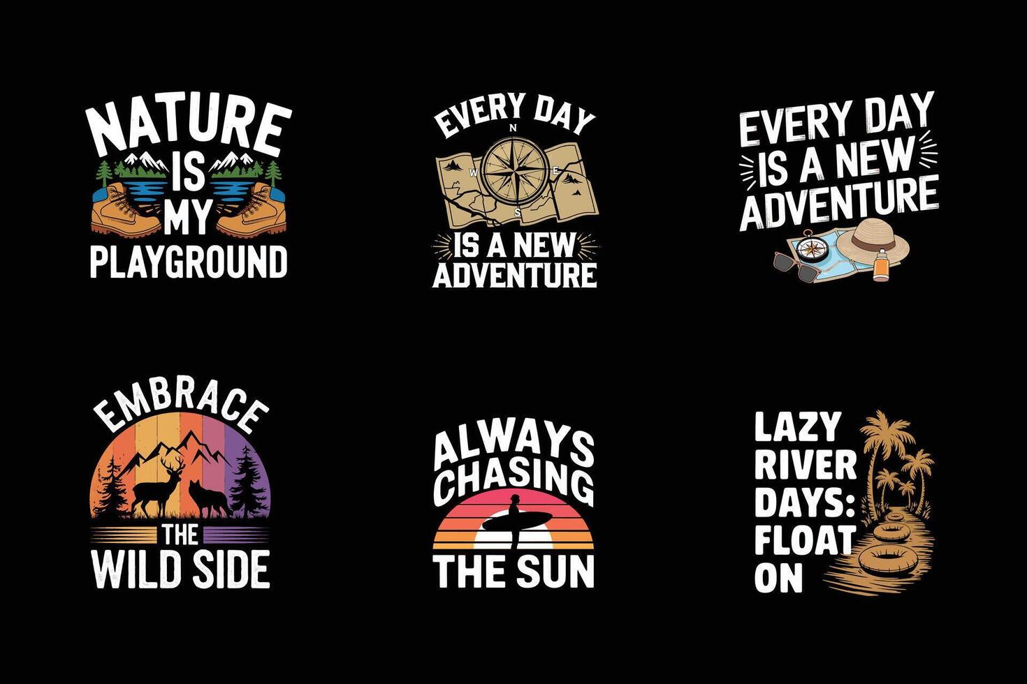 Fun Trendy Summer Vacation T-Shirt Bundle vector
