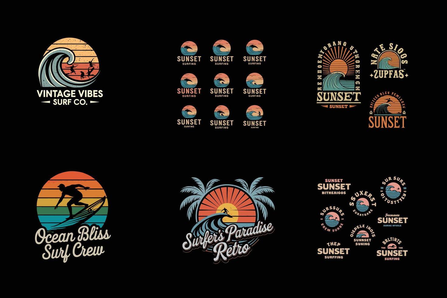 Graffiti Surfing T-Shirt Design Bundle vector