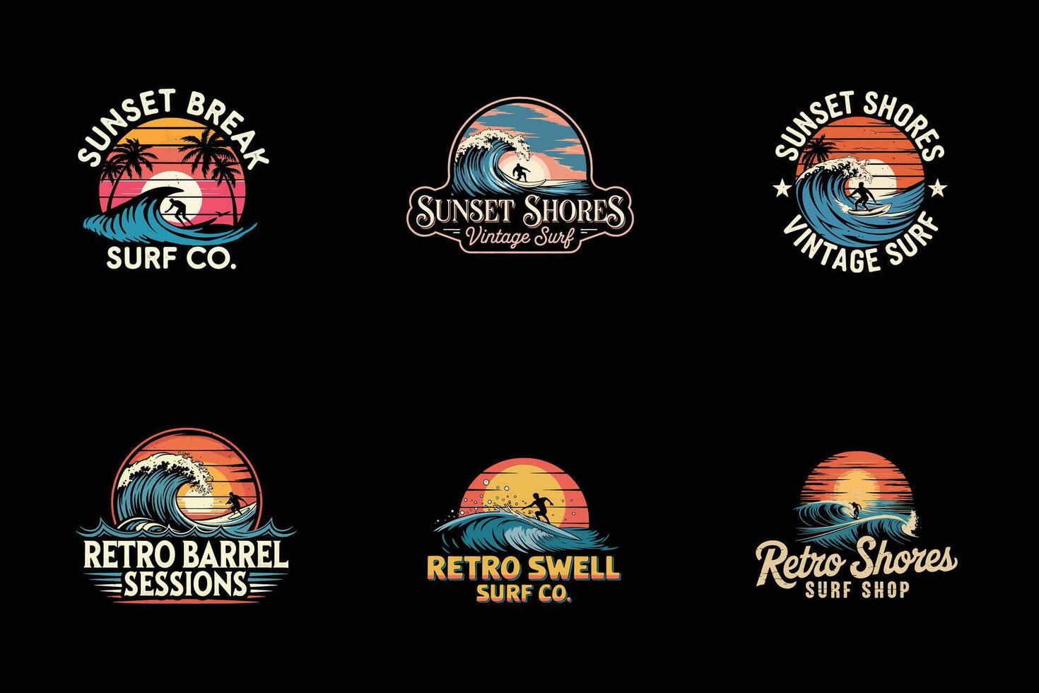 Extreme Surfing T-Shirt Design Bundle vector