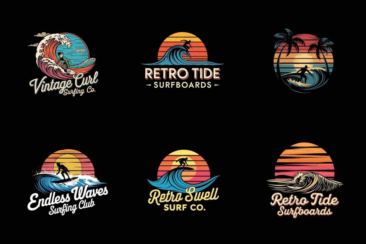 Wave Surfing T-Shirt Pack vector