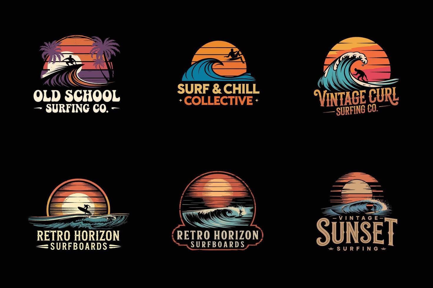Surfing T-Shirt Design Bundle vector
