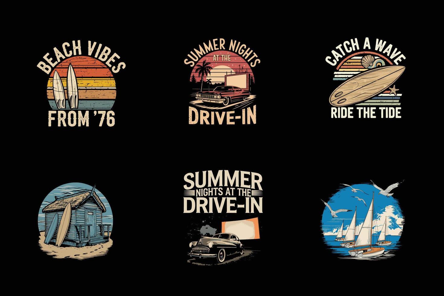 Vintage beach and surf emblems vector