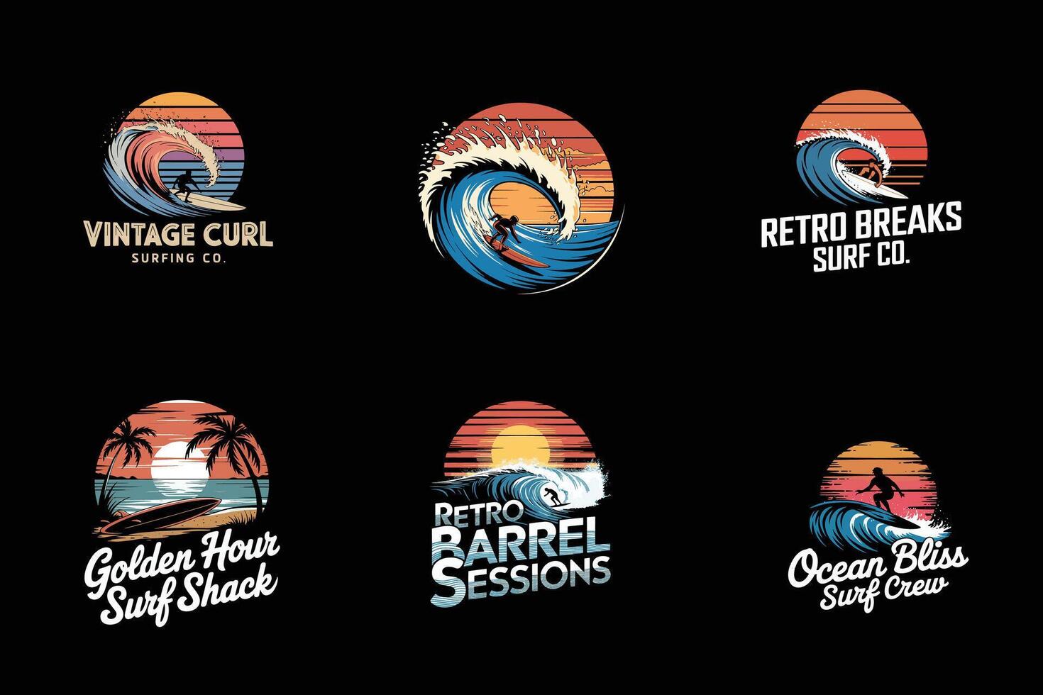 Ultimate Surfing T-Shirt Design Bundle vector
