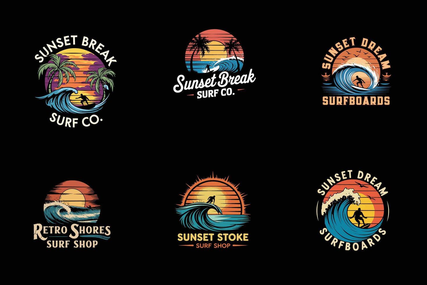 Hand-Drawn Surfing T-Shirt Collection vector