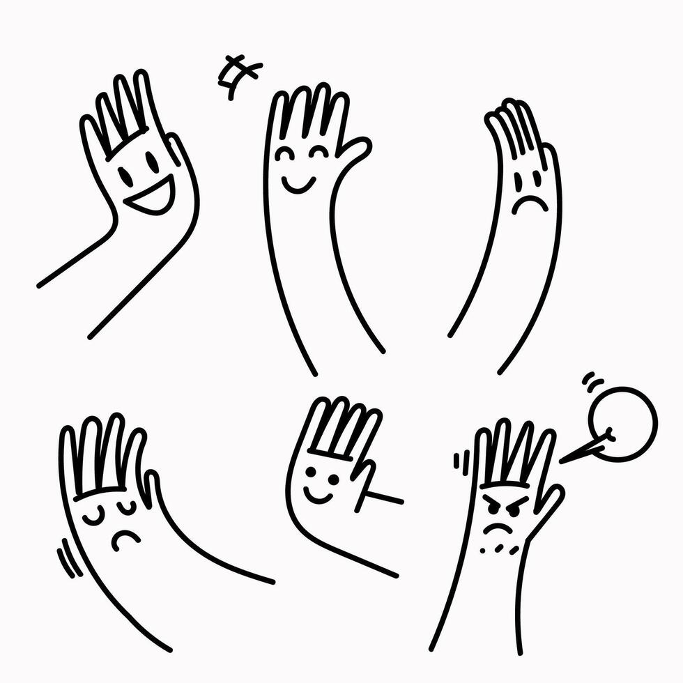 hand drawn illustration of a hand gesture with cartoon face vector