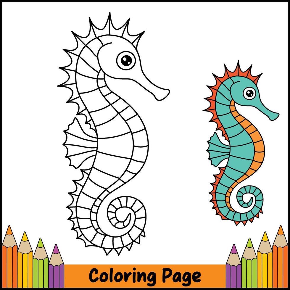 Beautiful Seahorse Coloring Page vector