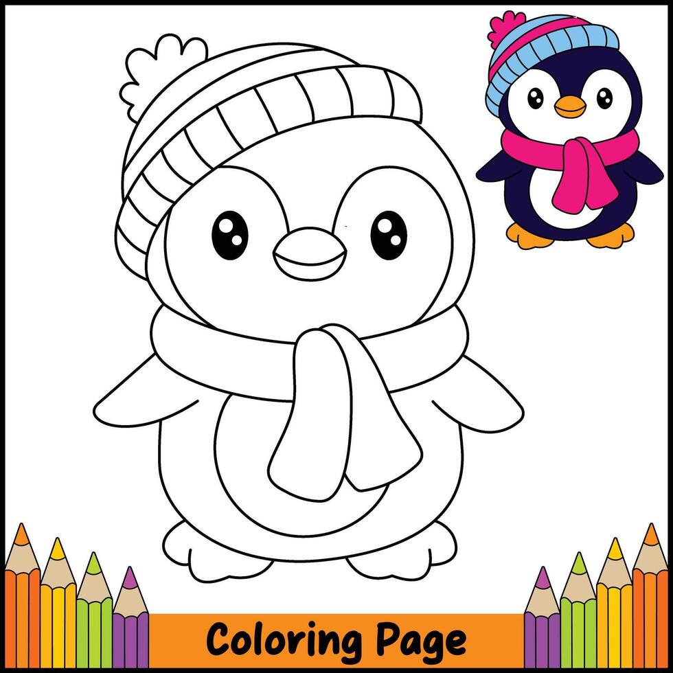 Adorable Penguin Coloring Page vector