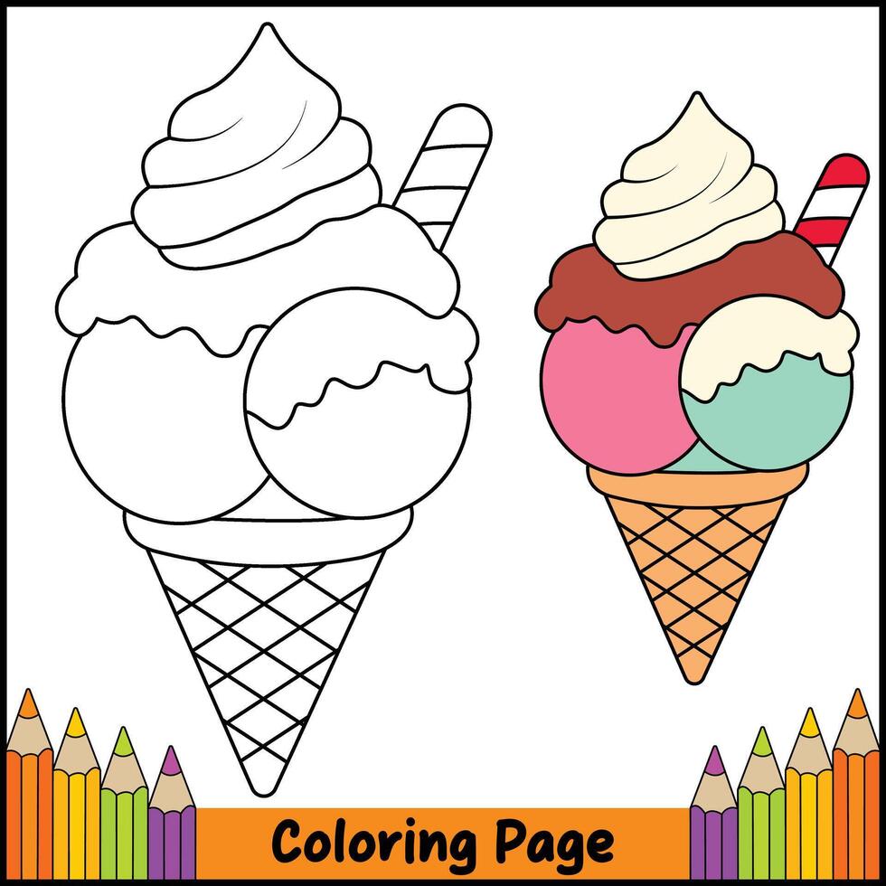 Cute Ice Cream Cone Coloring Page vector