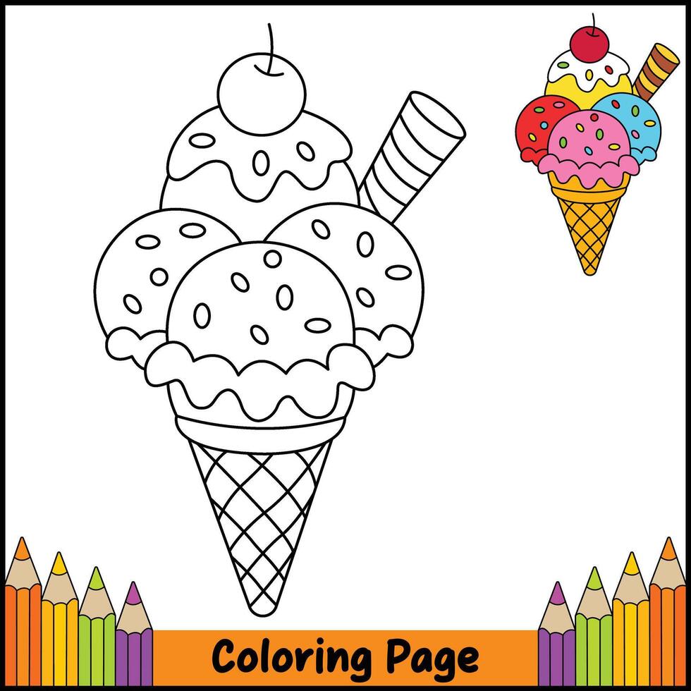 Beautiful Ice Cream Coloring Page vector