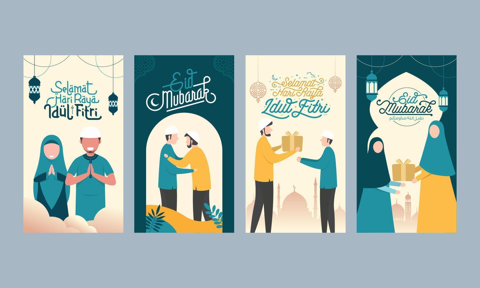 Eid mubarak Greetings in social media stories template vector
