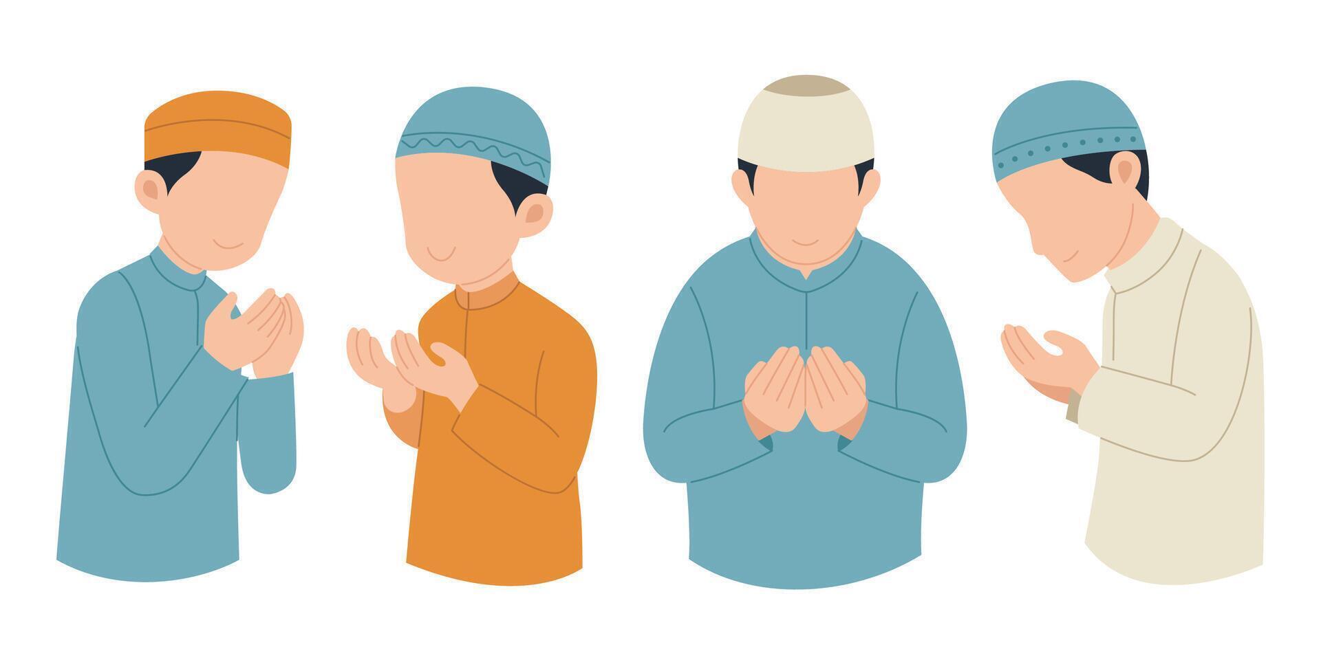 Set of Muslim man praying flat style illustration vector