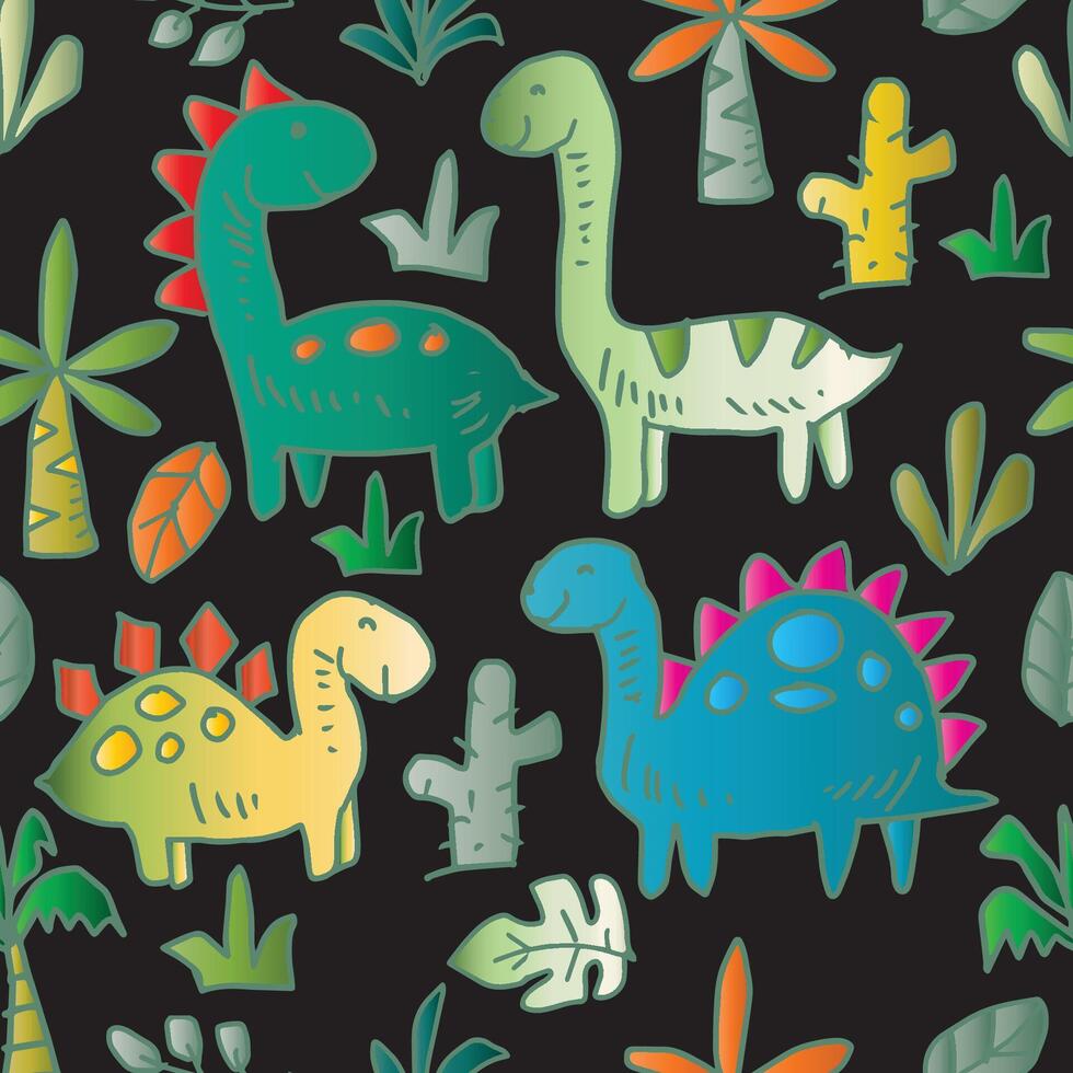 Doodle dinosaurs seamless pattern. vector