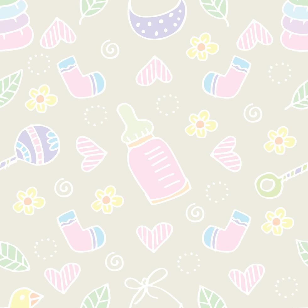 Seamless pattern with baby shower elements. vector