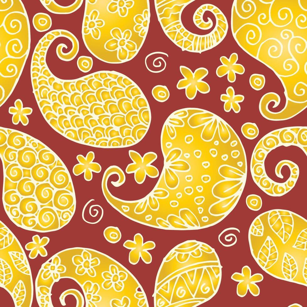 Seamless pattern with paisley and flowers vector