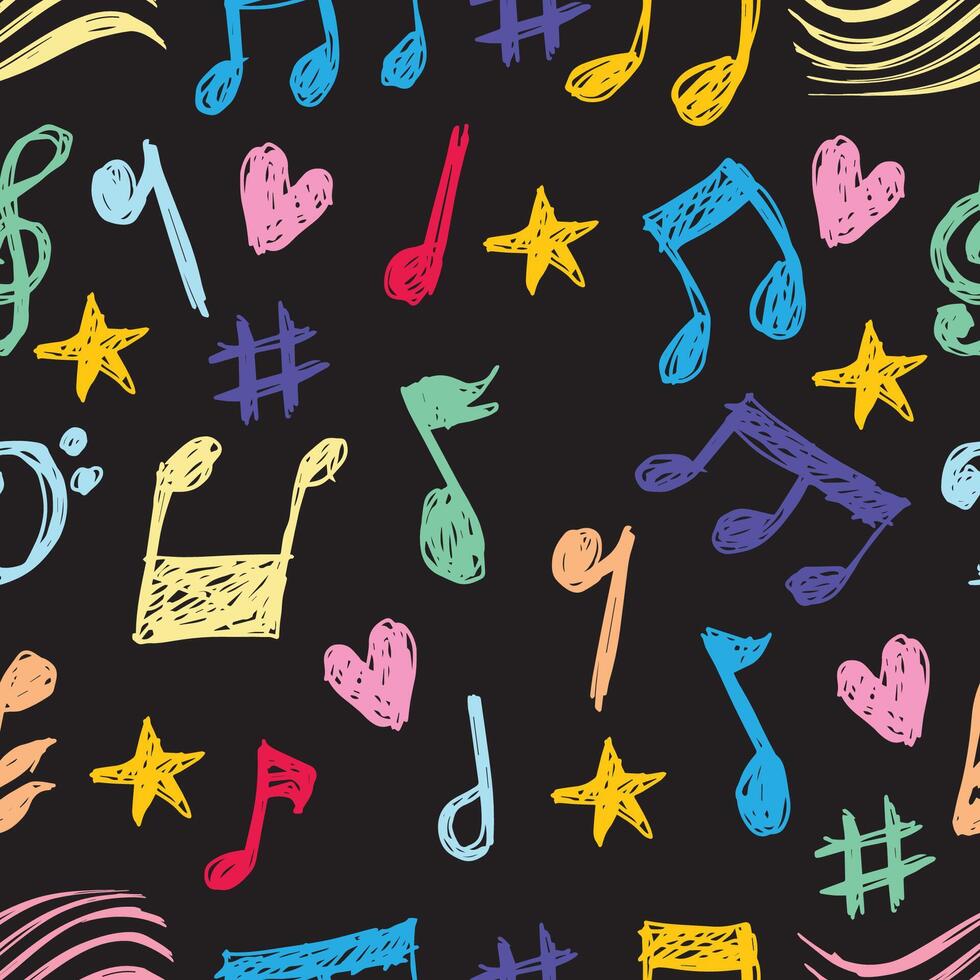 Seamless pattern with hand drawn musical notes vector
