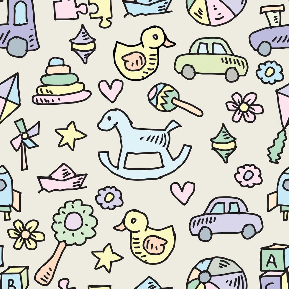 Seamless pattern with cute hand drawn doodle toys vector