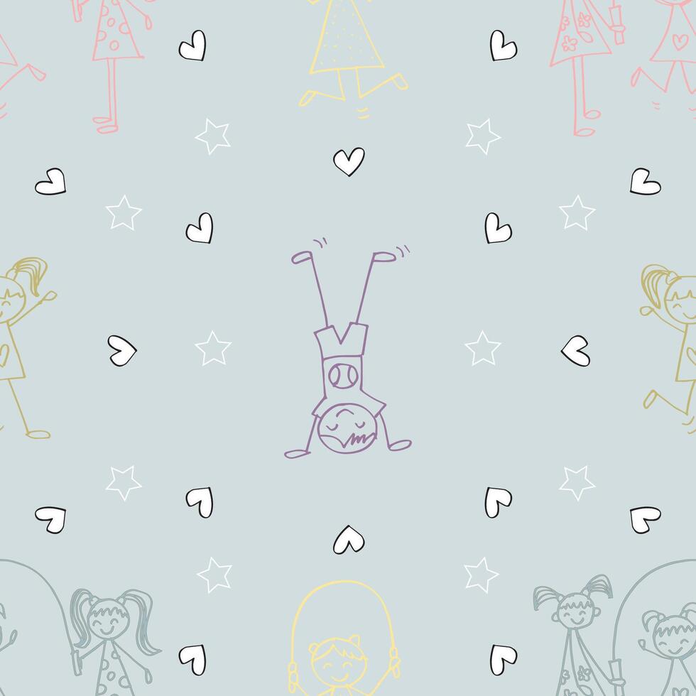 Seamless pattern with doodle children. Hand drawn illustration. vector