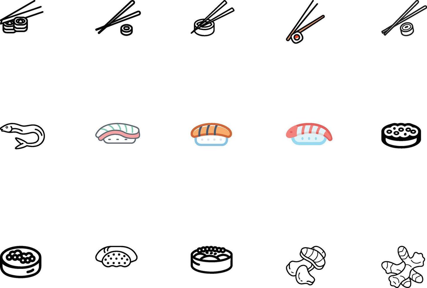 Icons Collection for Sushi and Food vector