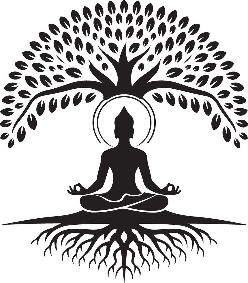 the buddha sitting under a tree with roots vector