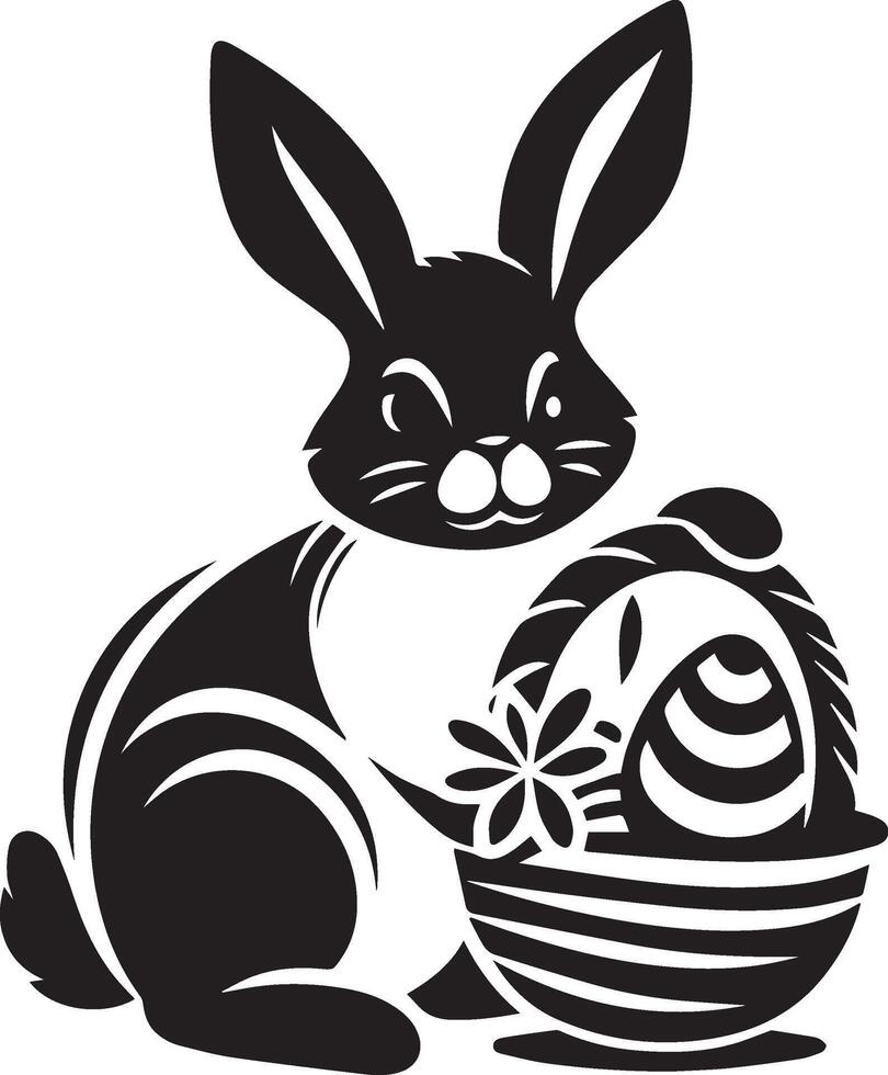 easter bunny with basket and eggs vector