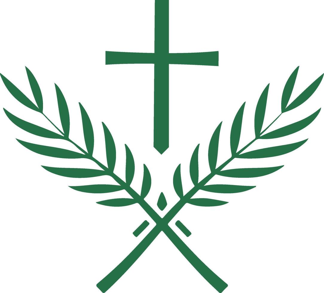 the cross and palm leaves logo vector