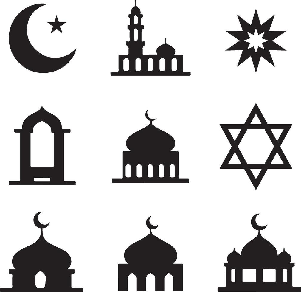 islamic mosque and mosque icons set illustration vector
