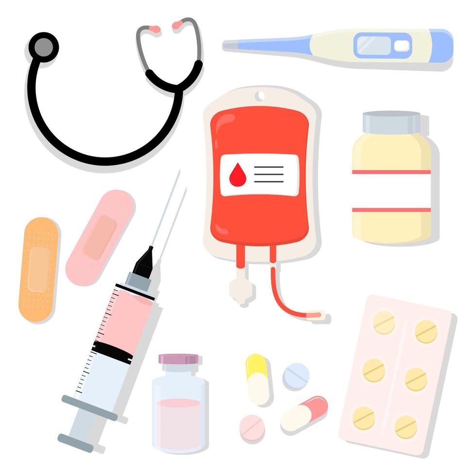 Elements of medical equipment on white background vector