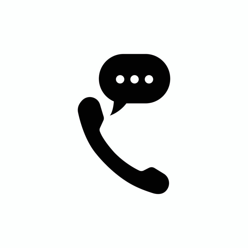 Simple Black Telephone with Speech Bubble Icon on Transparent Background for Communication Designs vector