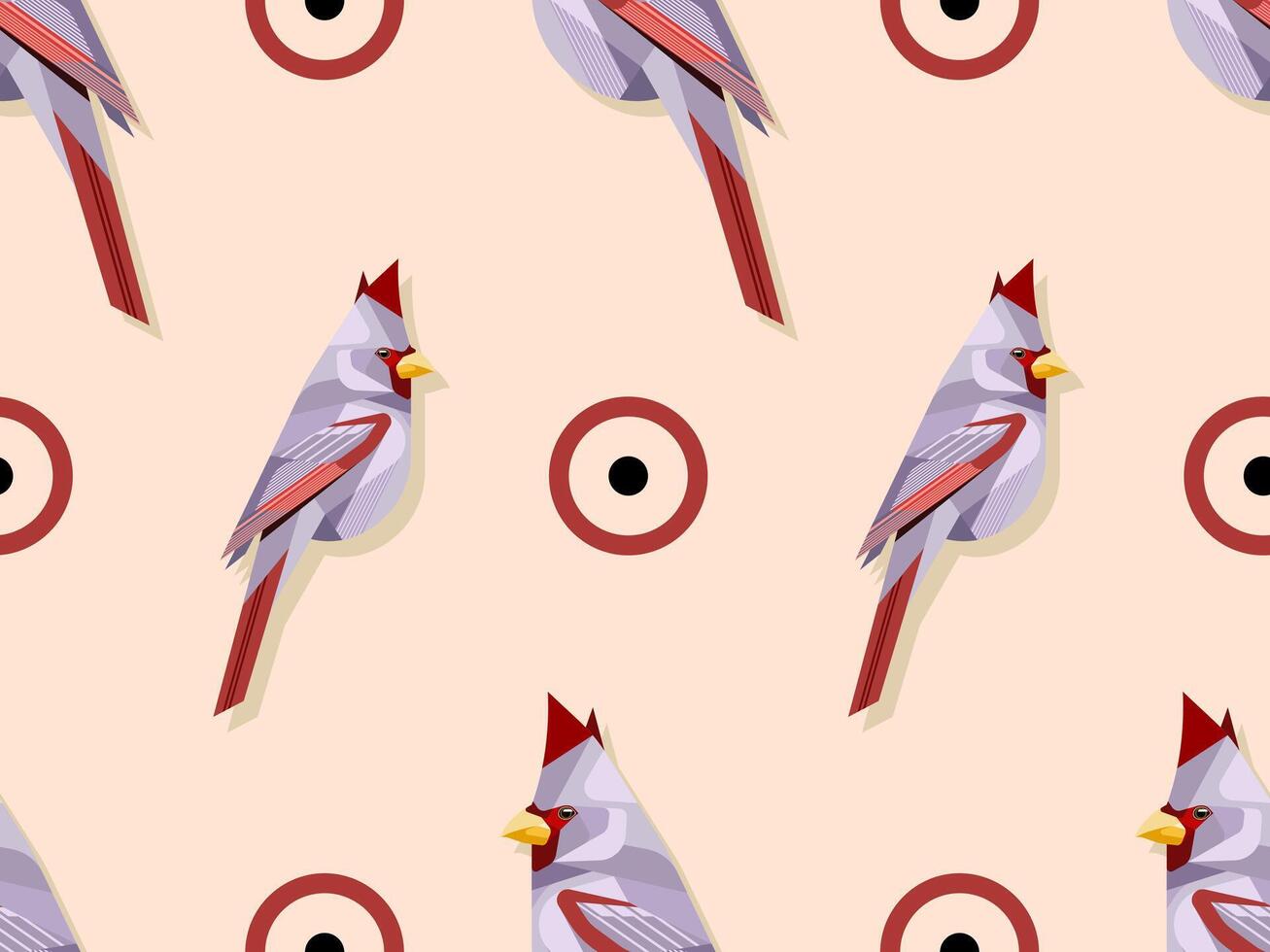 Seamless Pattern of Cardinals Bird and Geometric Circles, Flat Illustration vector