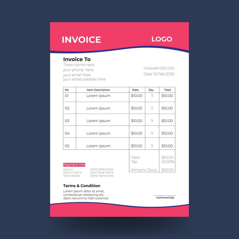 Invoice design template with red and black color vector