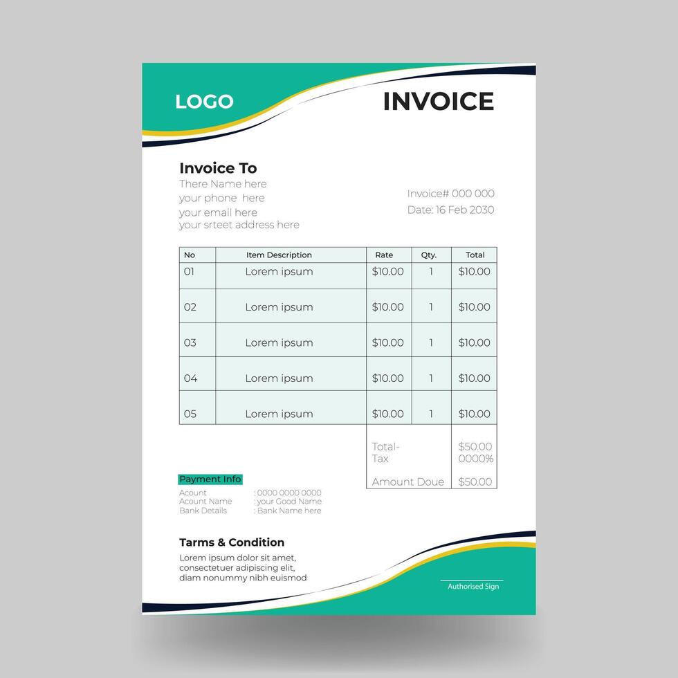 Professional Invoice design template with green and black color vector