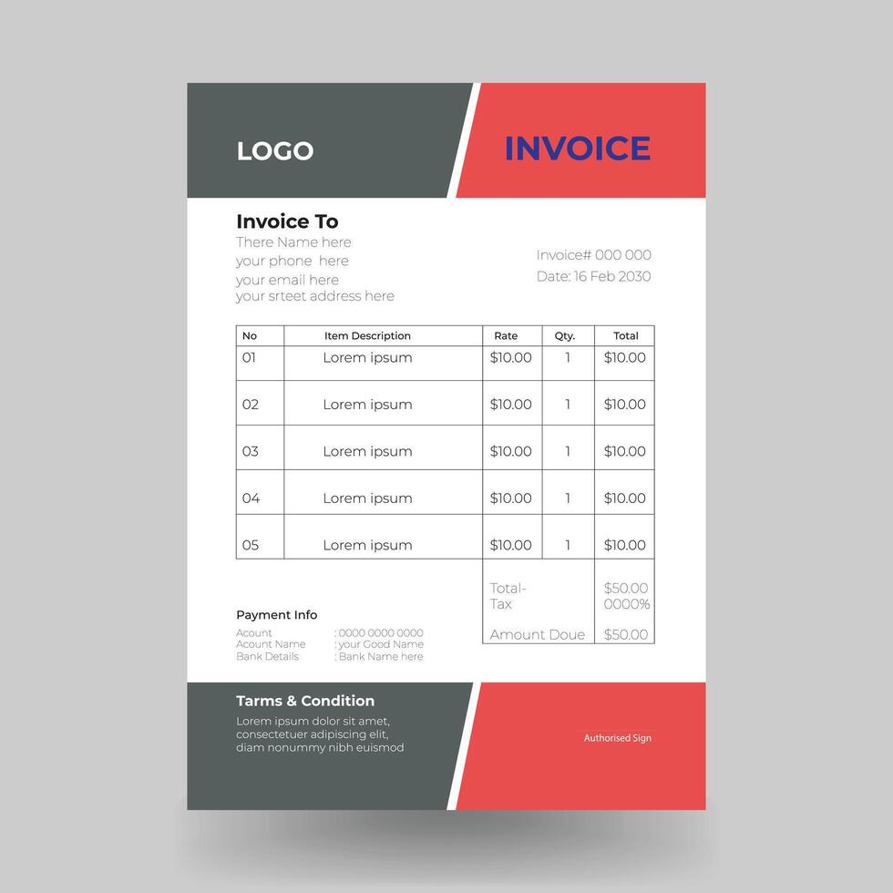 clean invoice template design vector