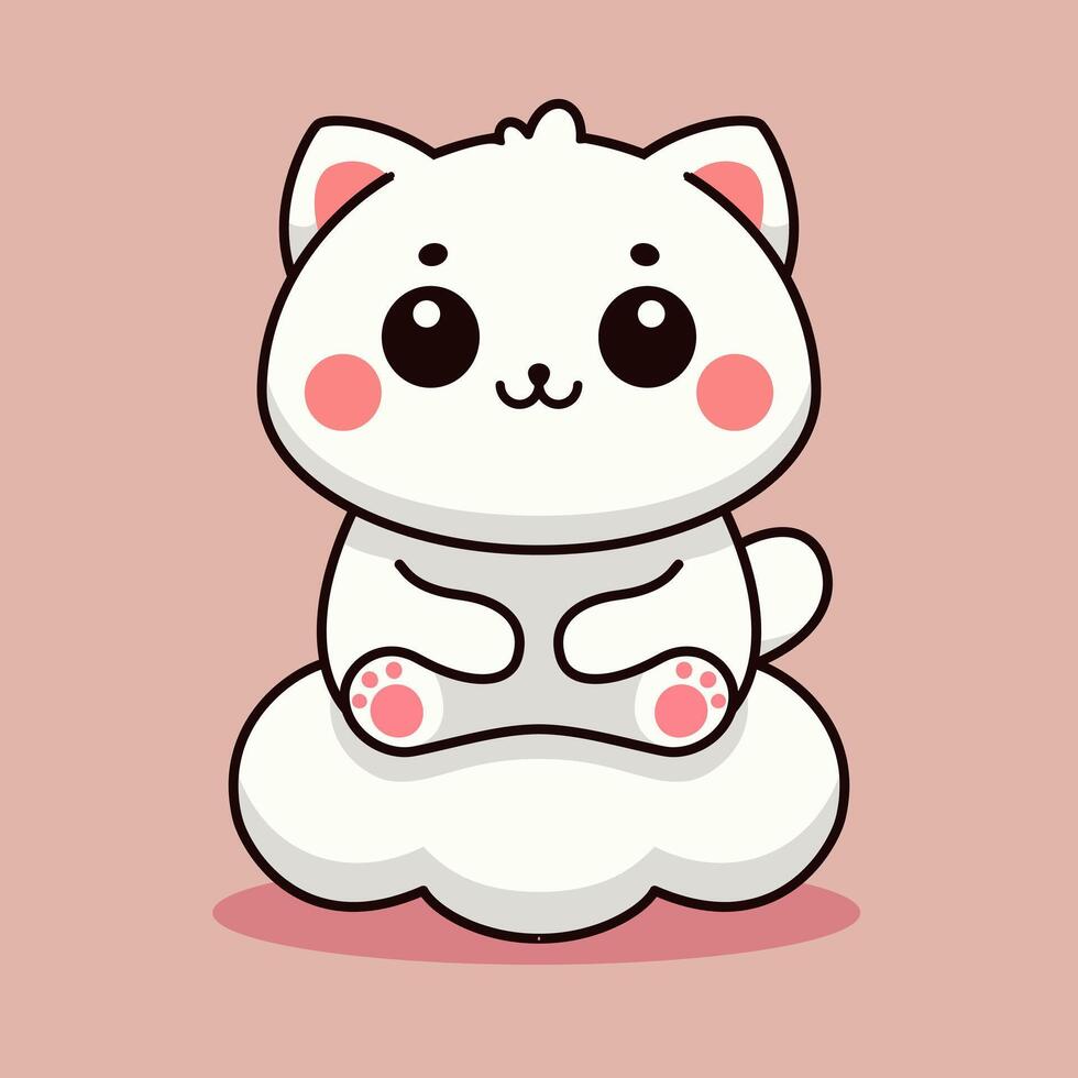 Cute White Cat on Cloud vector