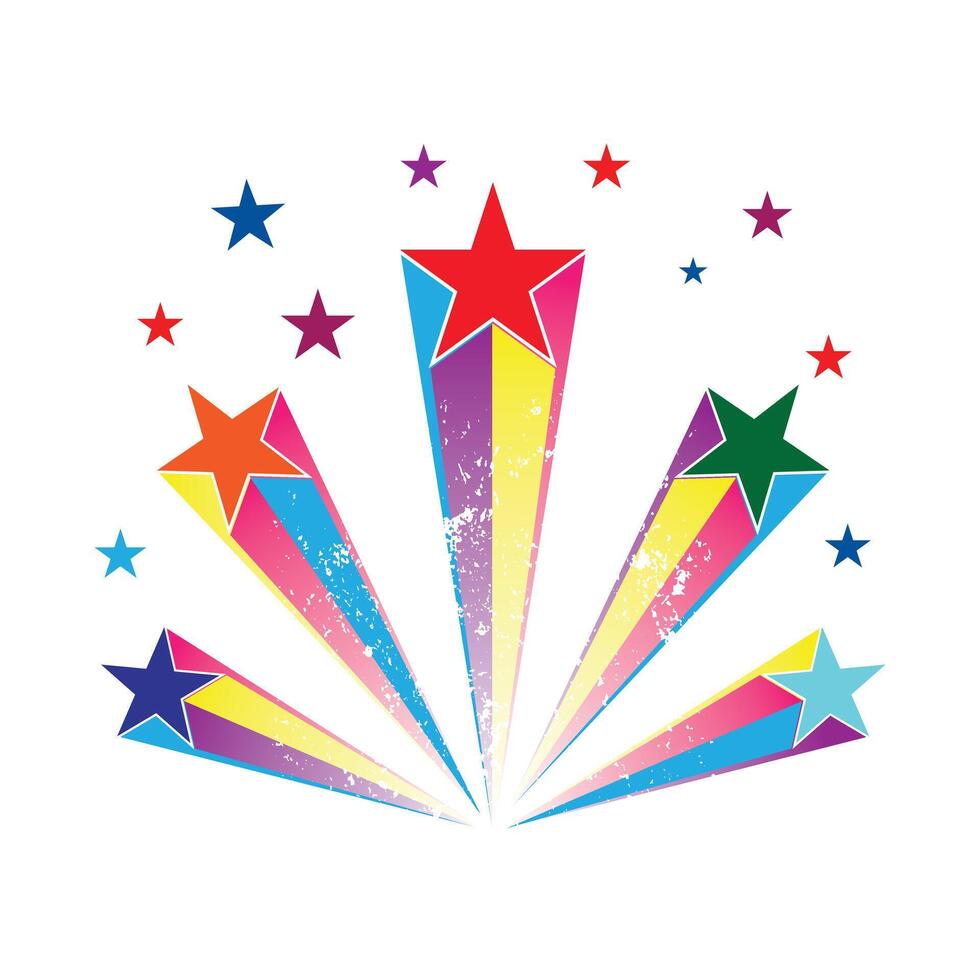 Colourful shooting stars set. Background with colourful stars. Abstract shooting star. Rainbow Colourful Shooting Star icon. Simple illustration. vector
