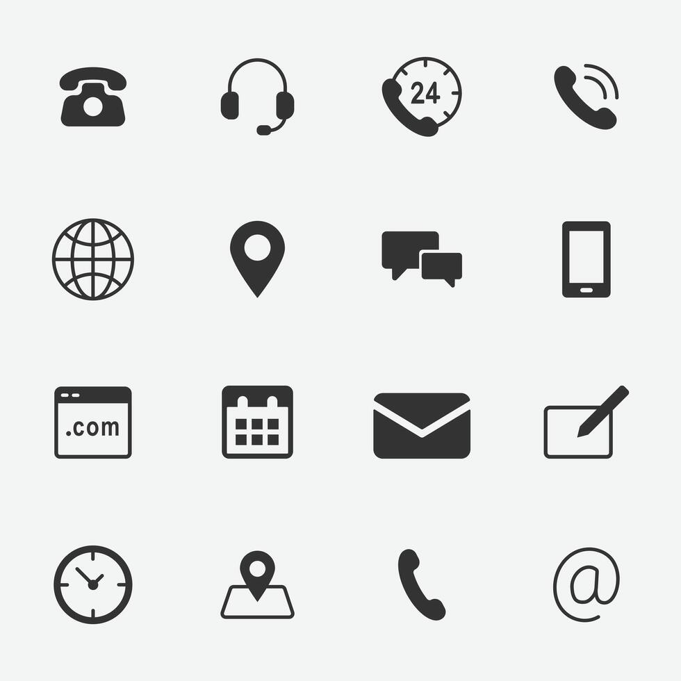 Contact icon set. Minimal Contact Icon Set in Solid and Outline Styles. Contact Icons Collection. Contact Icon Pack. vector