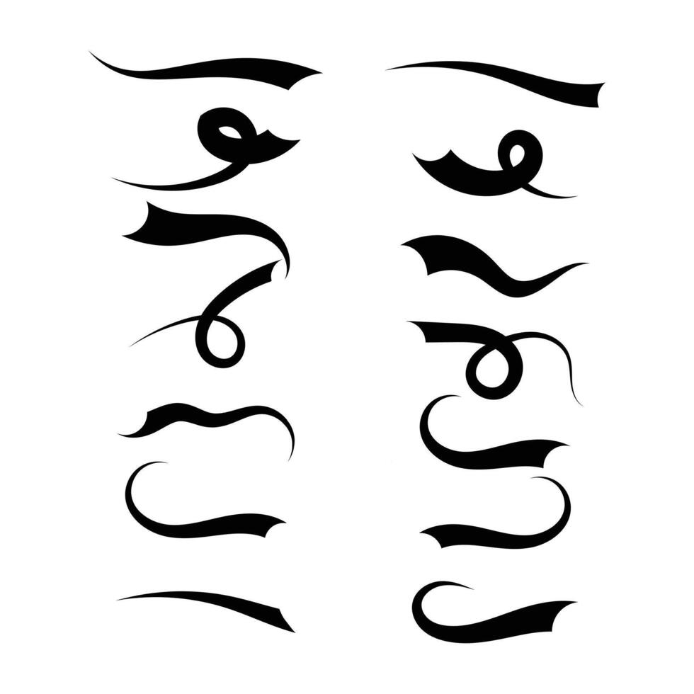Swoosh icon. Swooshes tails for design. Black swirl line. Typographic swash and swooshes tails. Simple illustration. eps 10 vector