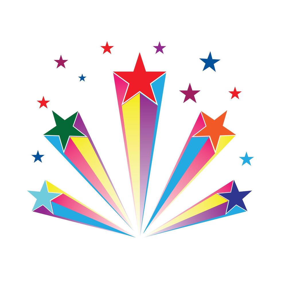 Abstract shooting star. Colourful shooting stars set. Background with colourful stars. Rainbow colourful shooting star icon. Simple illustration. vector