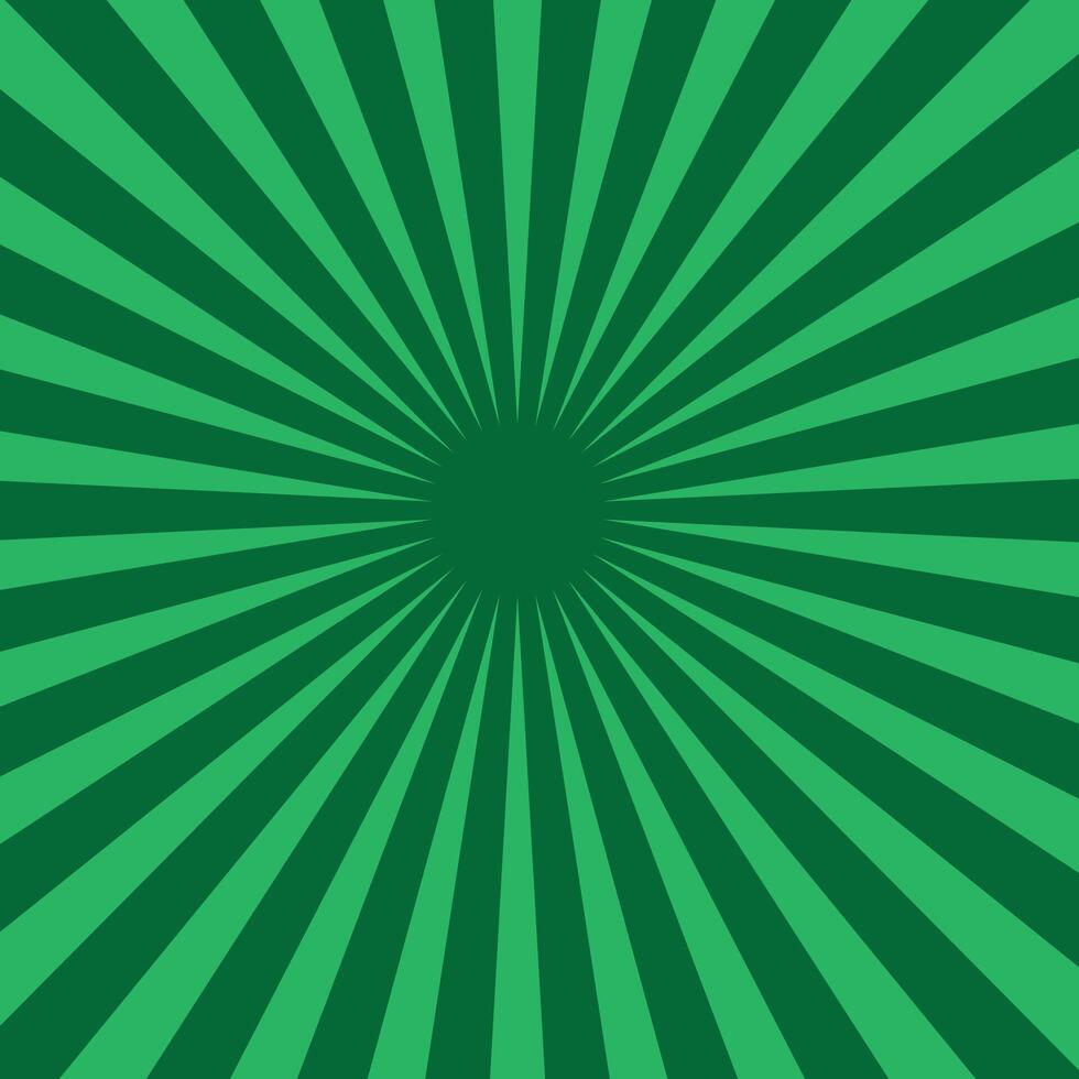 Green sunburst background. Green faded background with star, light rays, halftone effect. Abstract sunburst green background design. Simple illustration. vector