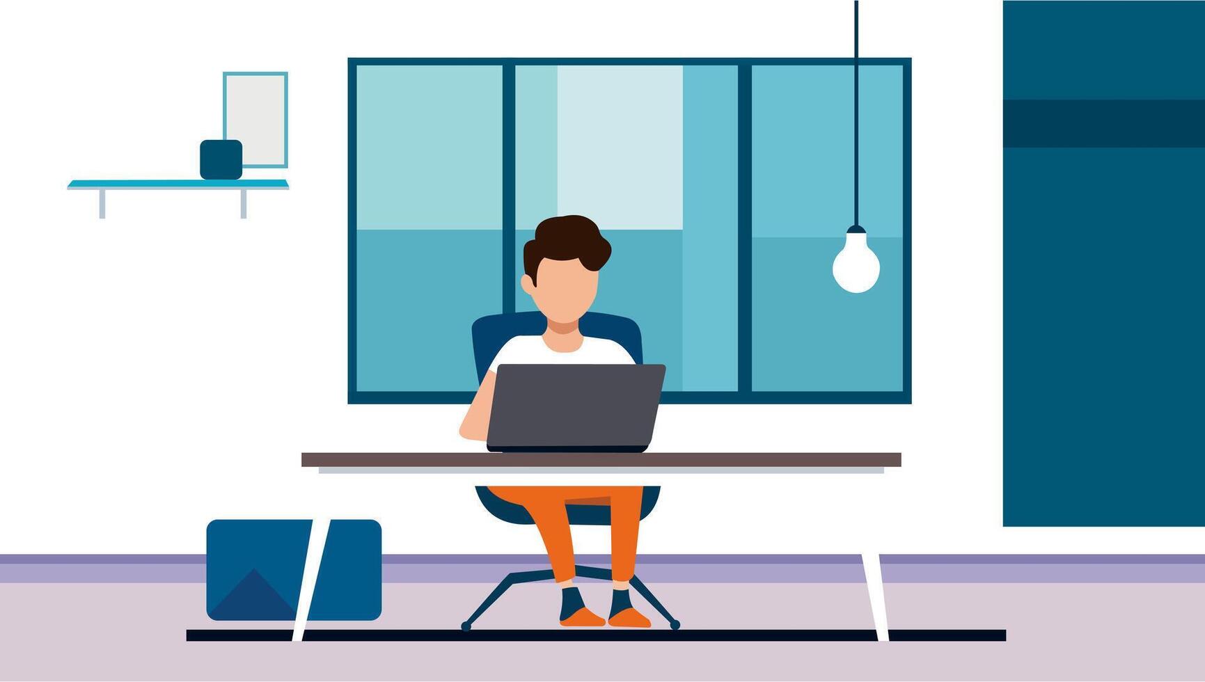 a person sitting at a desk with a laptop vector