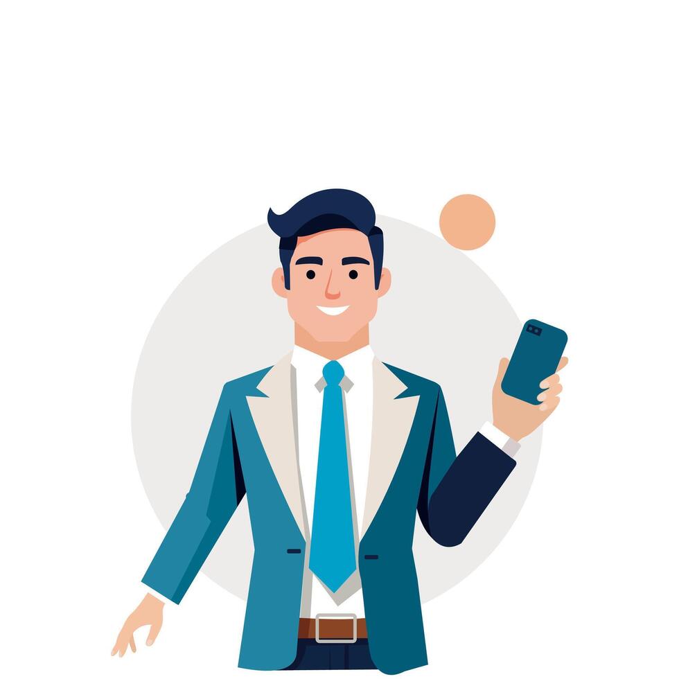 A confident businessman in a teal suit with a blue tie vector