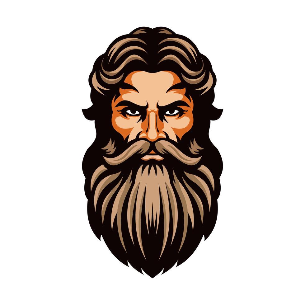 bearded man with intense eyes, styled in a bold, vintage, and masculine graphic design. vector