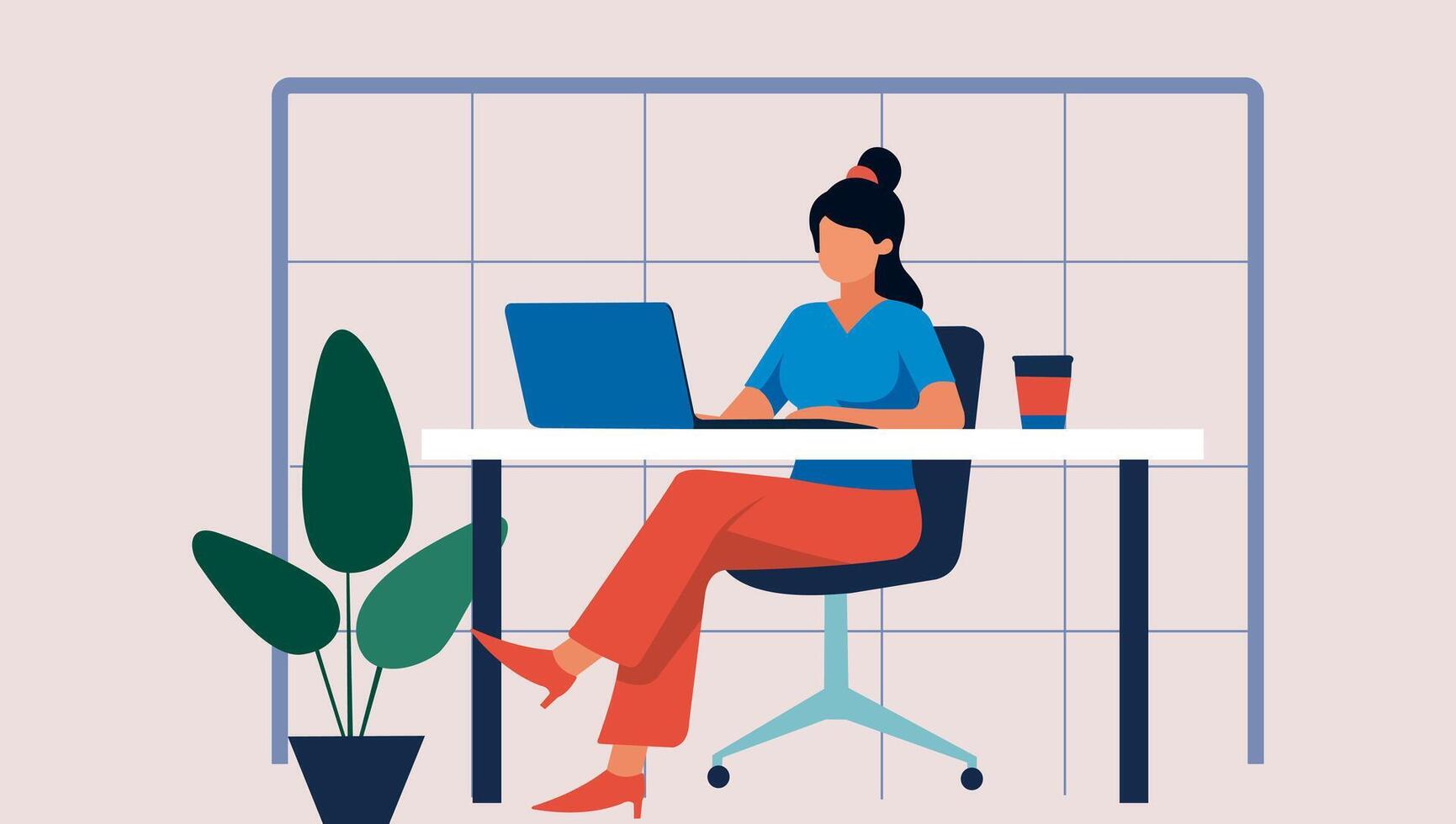 a busines woman sitting at a desk with a laptop vector