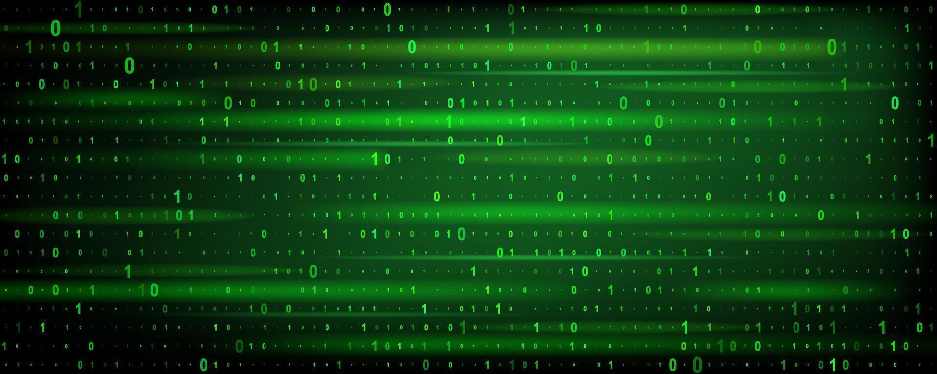 Green binary ones zeros code on black background. Abstract Technology Binary code, programming algorithm, data code, encryption and encoding. Matrix background of numbers. vector