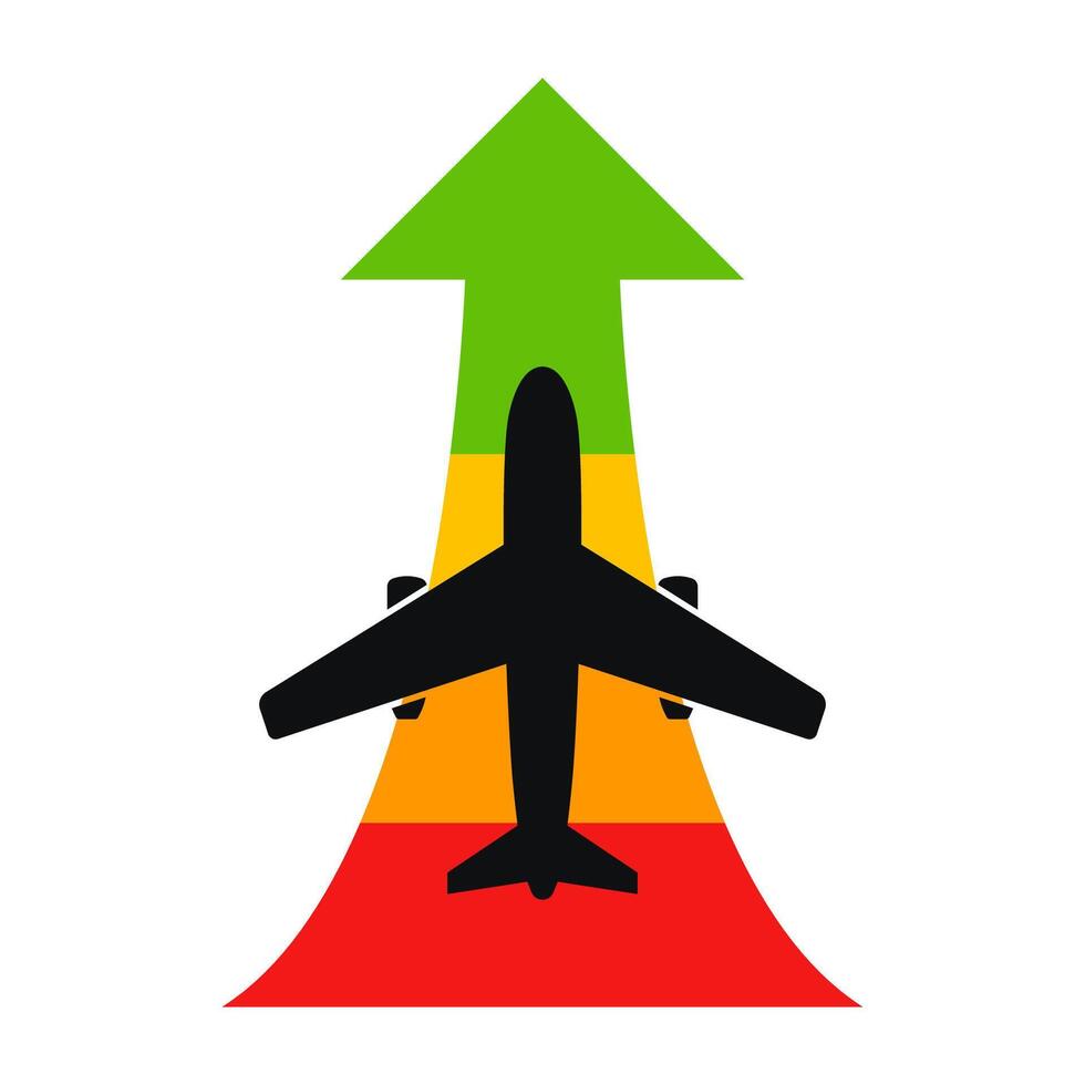 Flat image of black silhouette of passenger plane taking off vector