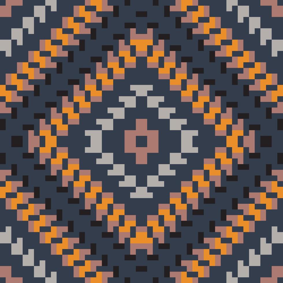 Pixel Seamless Ethnic Patternfolk Embroidery, Aztec Geometric Ornament Print. Design for Carpet, Wallpaper, Clothing, Wrapping, Fabric vector